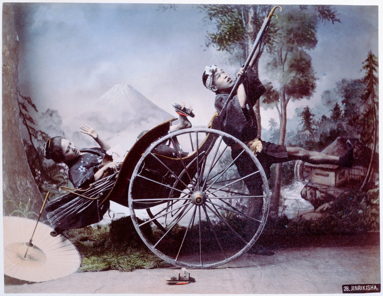 人力車事故、1900年頃（カラー写真）
